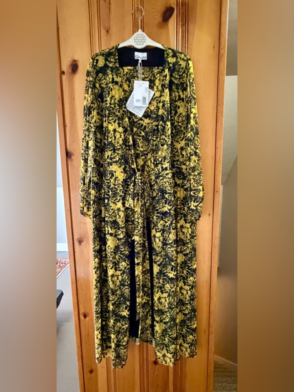 Ganni Yellow and Black Floral Wrap Dress With Matching Leggings